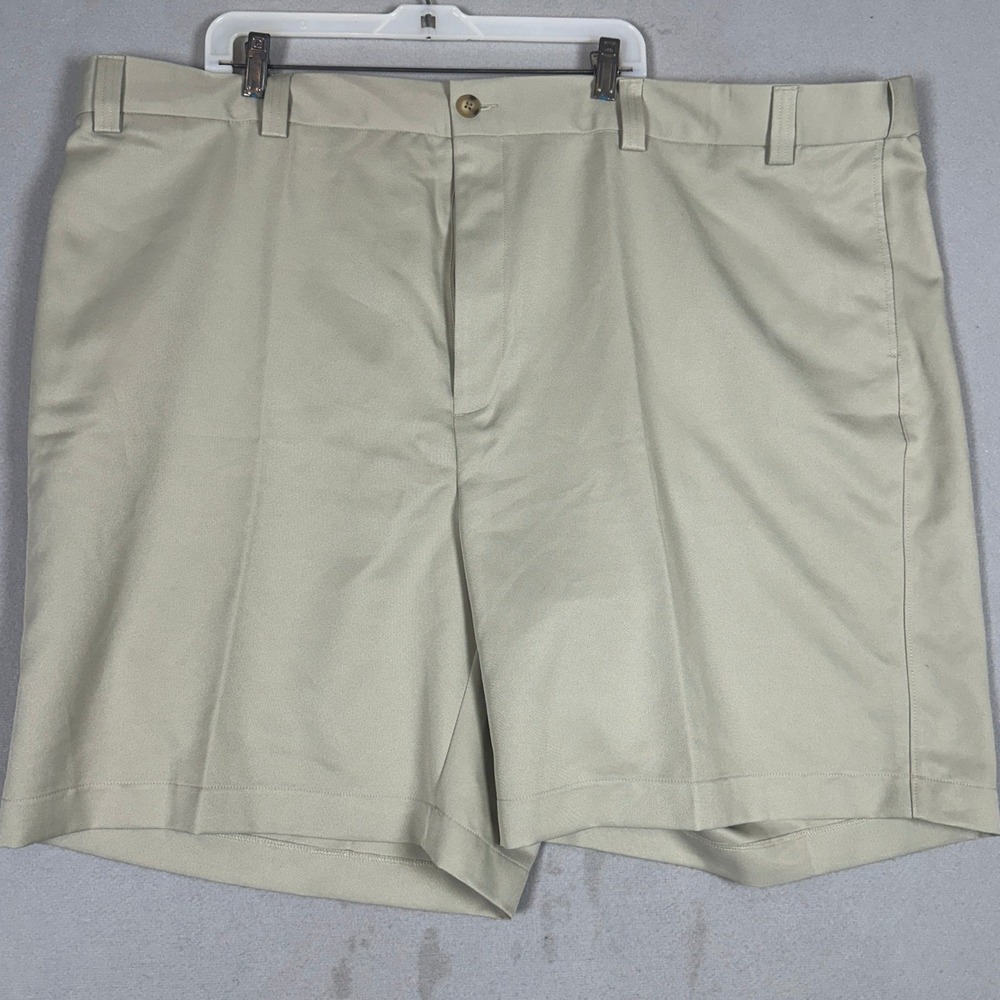 NEW Oak Hill Shorts Men 54 Microfiber Khaki Beige Chino Casual Flat Front Casual